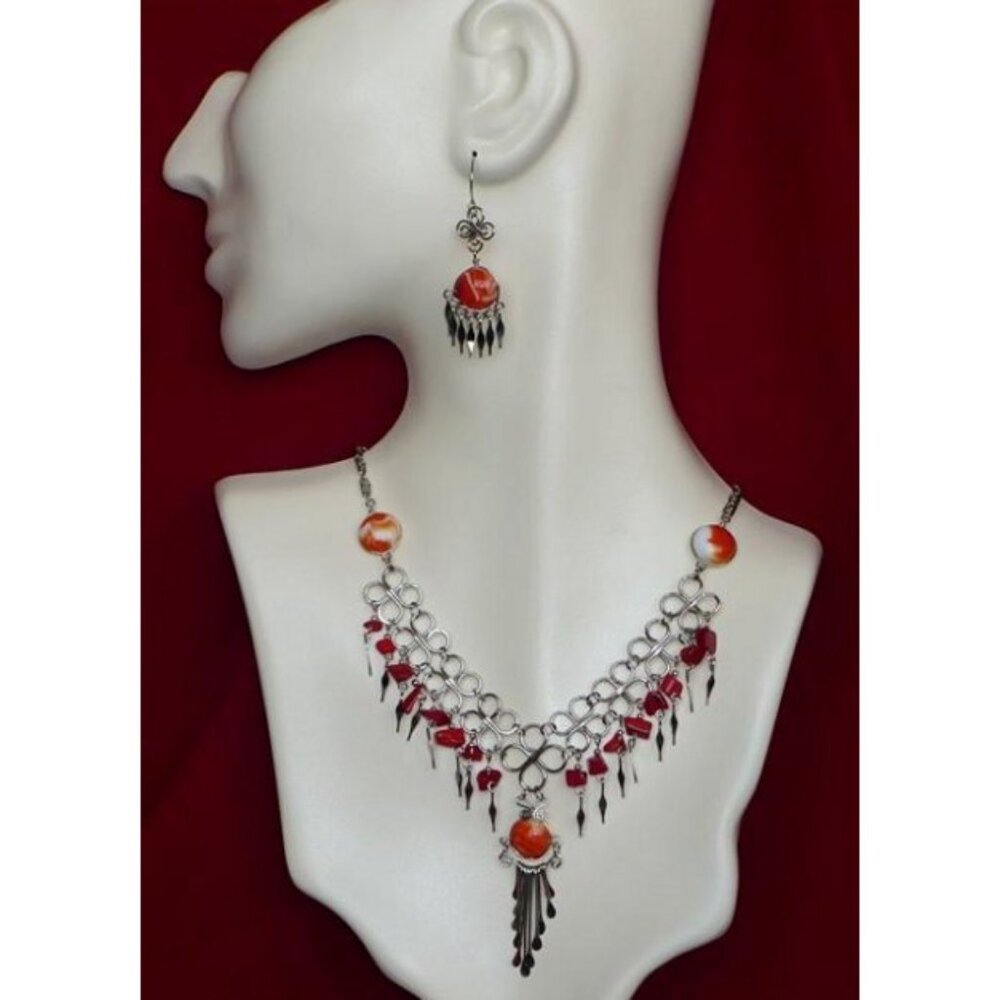 Alpaca Silver Orange Stone 3 Pc Set - NEW